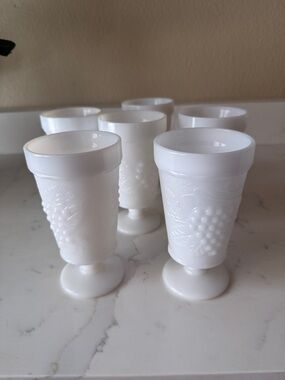 Vintage MilkGlass Stemmed Glasses Set of 6
